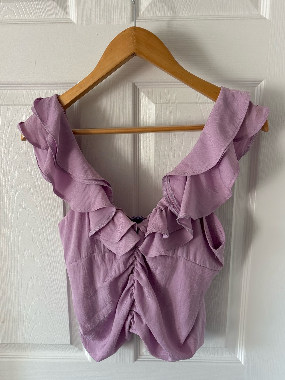 KOCH Lilac Python Ruffle Cinch Crop Top M - Picture 3 of 8